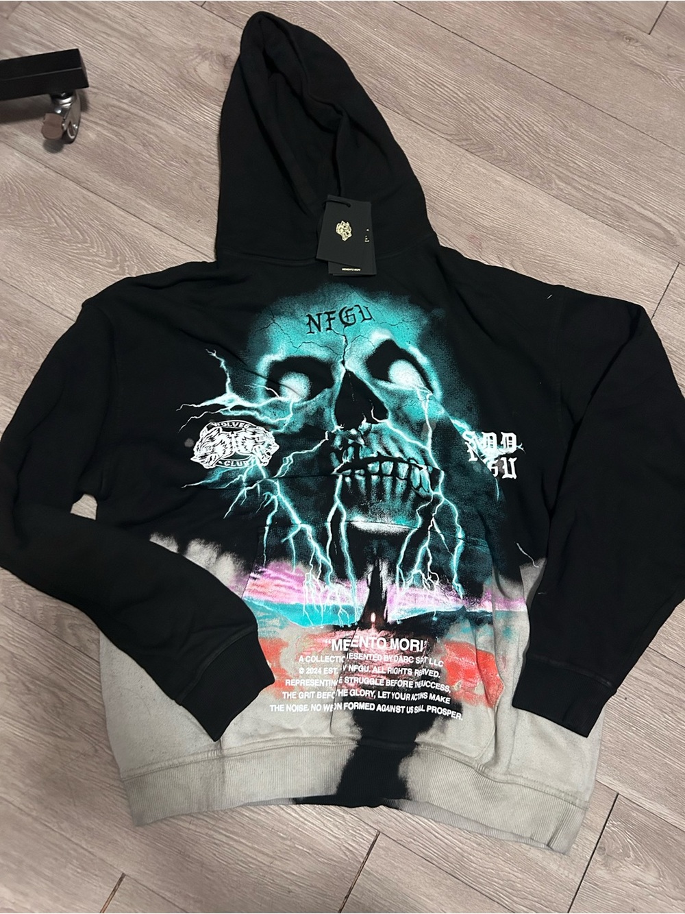 Darc Sport Black Hoodie with Teal Skull Lightning and Pink Accent